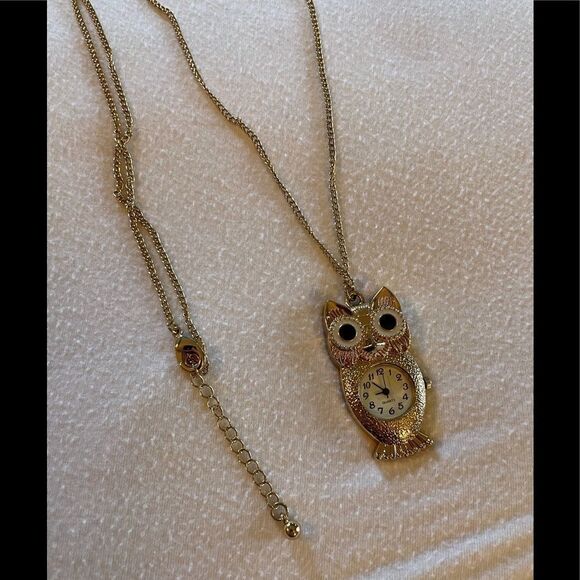 New Owl Necklace Pendant Quartz Watch Gold-tone chain adjustable Collectible - Picture 2 of 6